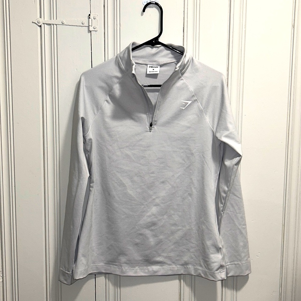 GYMSHARK Light Grey Quarter-Zip Pullover